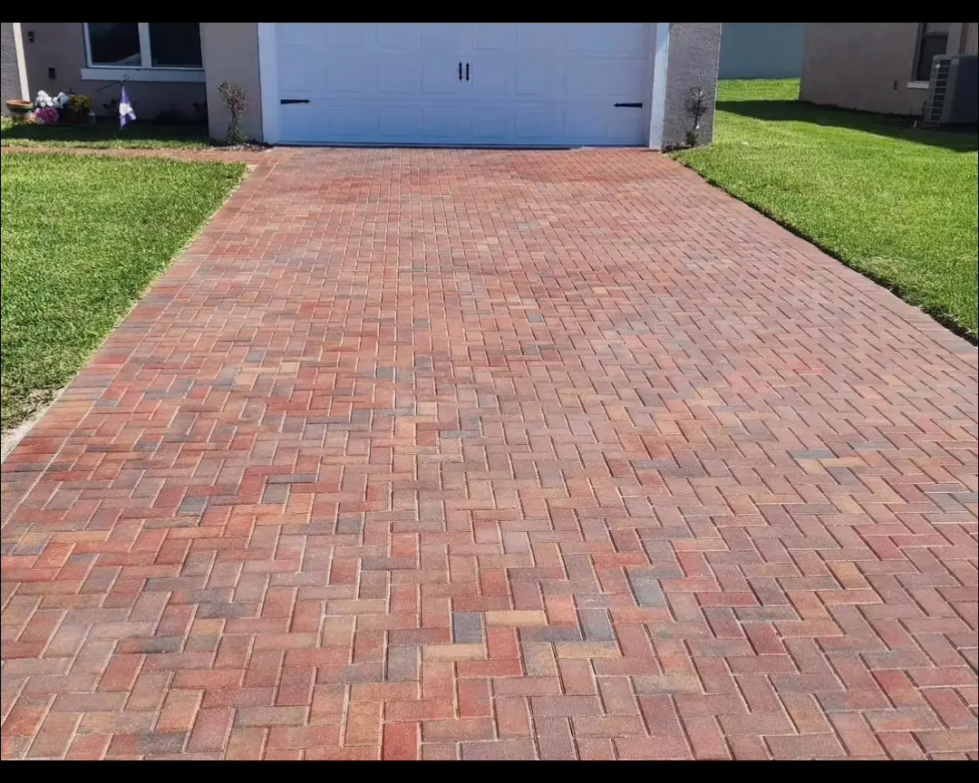 Red brick paver driveway with sealed finish