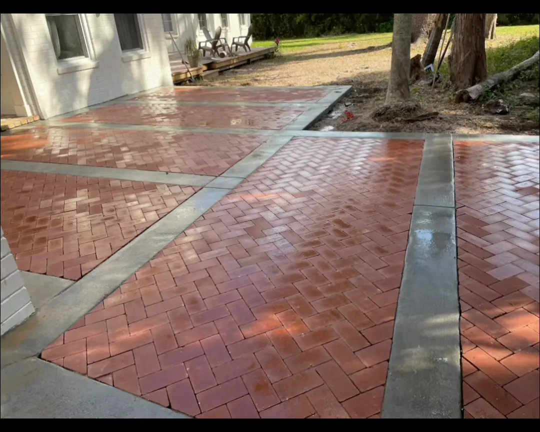 Sealed red brick paver walkway